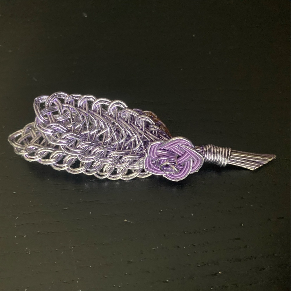 Purple and Silver Wire Wrapped Leaf Brooch